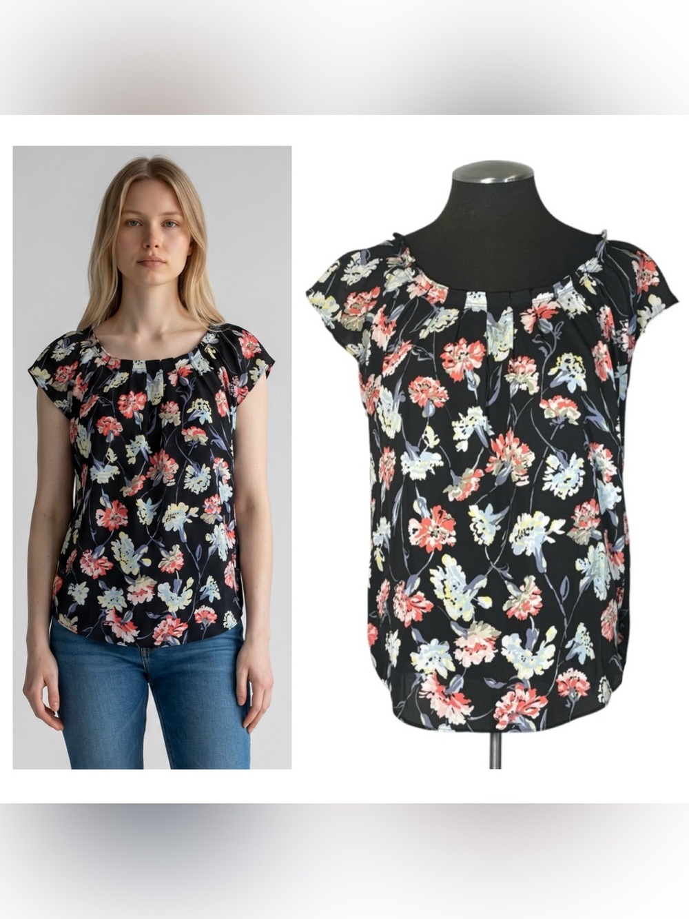 🆕 LC Lauren Conrad – Floral Pleat Neck Cap Sleeve Tie Back Top – Small
